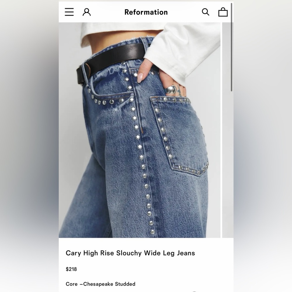 Reformation Cary High Rise Slouchy Studded Wide Leg Jeans in size 26